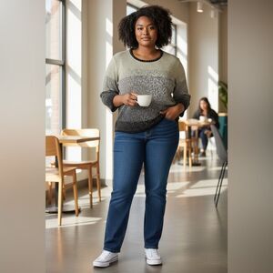 NWOT Alfred Dunner Women’s Black and Gold Long Sleeve Sweater - Size XL